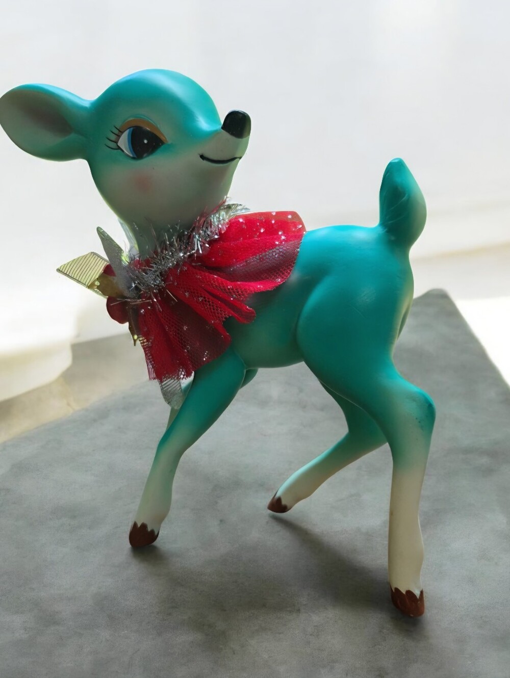 New Vintage Style Turquoise Ceramic Christmas Deer Figurine Retro Kitsch Holiday